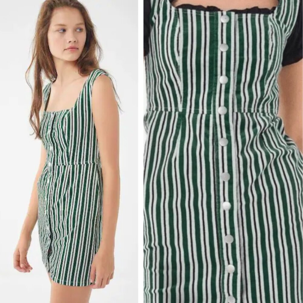 NWT Urban Outfitters Green Striped Corduroy Dress